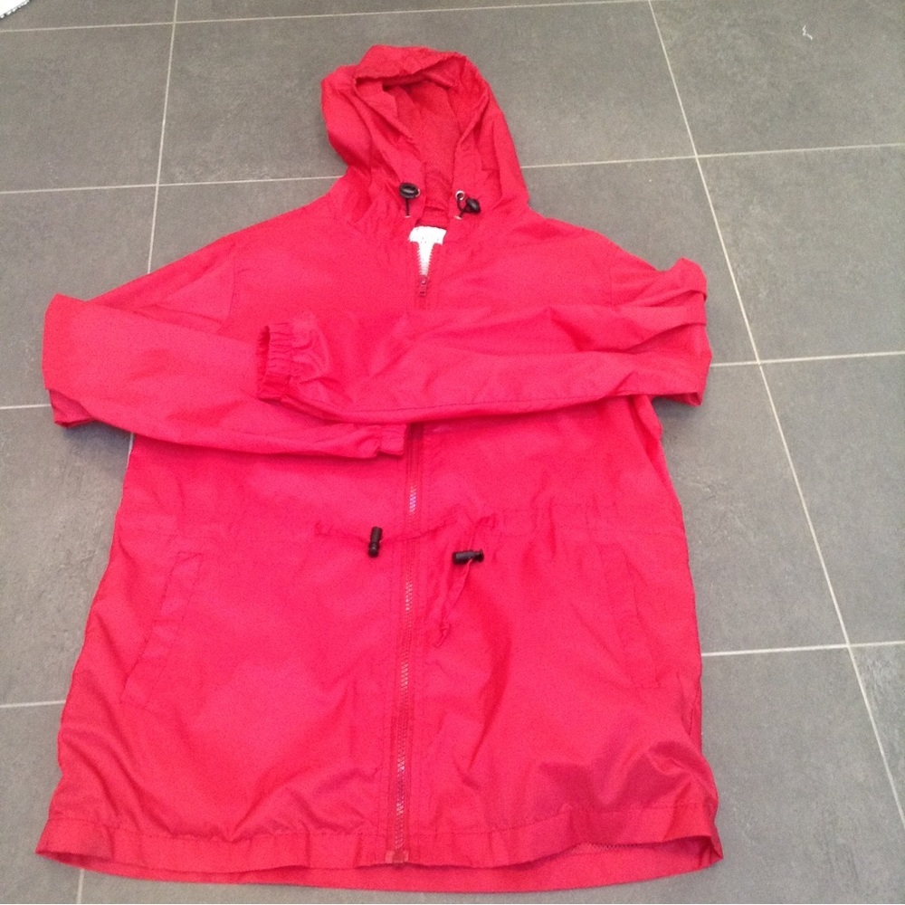 Chadwicks red/raspberry-ish nylon windbreaker with hood, size S